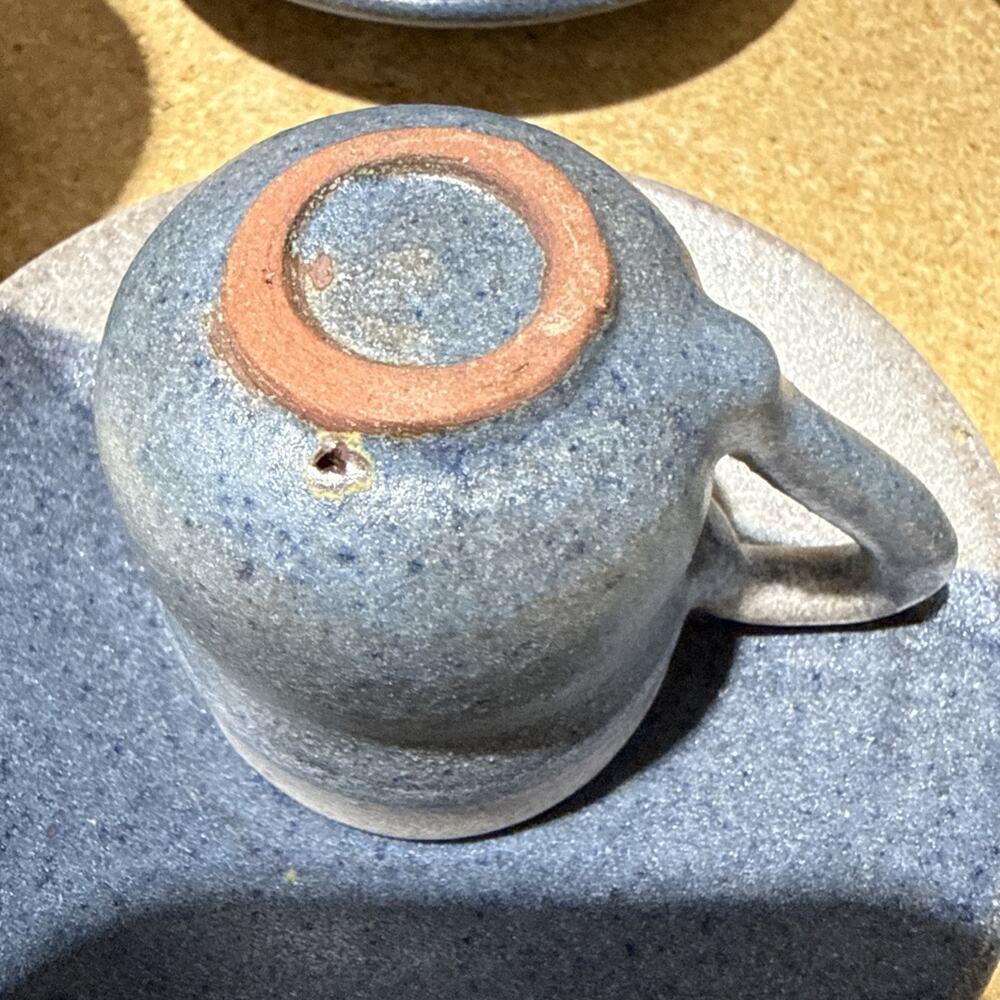 VTG Studio Pottery Blue Gray Espresso Cups & Saucers Sugar Bowl Set - Picture 13 of 16